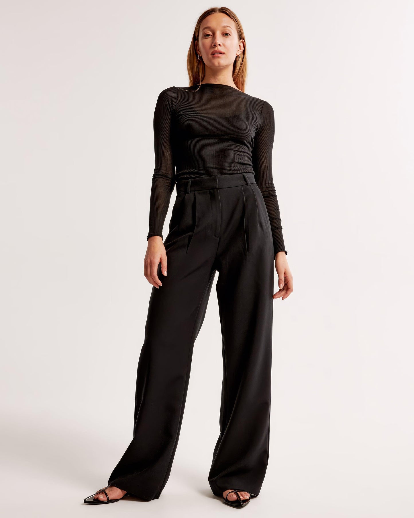 Women's High-Waisted Wide-Leg Trousers – Pleated, Polyester Blend, Gray Brown Black-83175-9fdb2370-56ee-4960-bba7-6ba9ee80f797