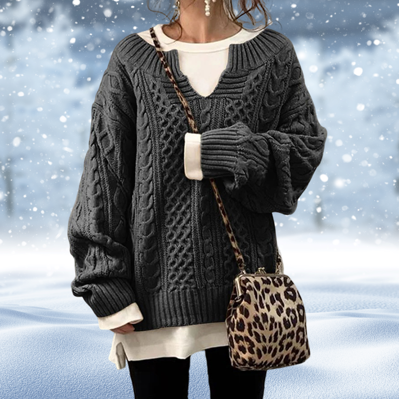 Women's Knit Sweater – Chunky Cable Knit, V-Neck, Long Sleeve Design-53262-f30cae20-b45f-4fc7-ae43-7cf0ae178071