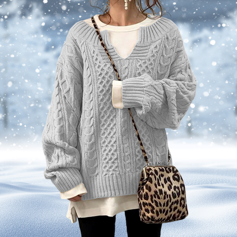 Women's Knit Sweater – Chunky Cable Knit, V-Neck, Long Sleeve Design-53262-7f336233-72f5-4bd7-868b-db2a9a508135