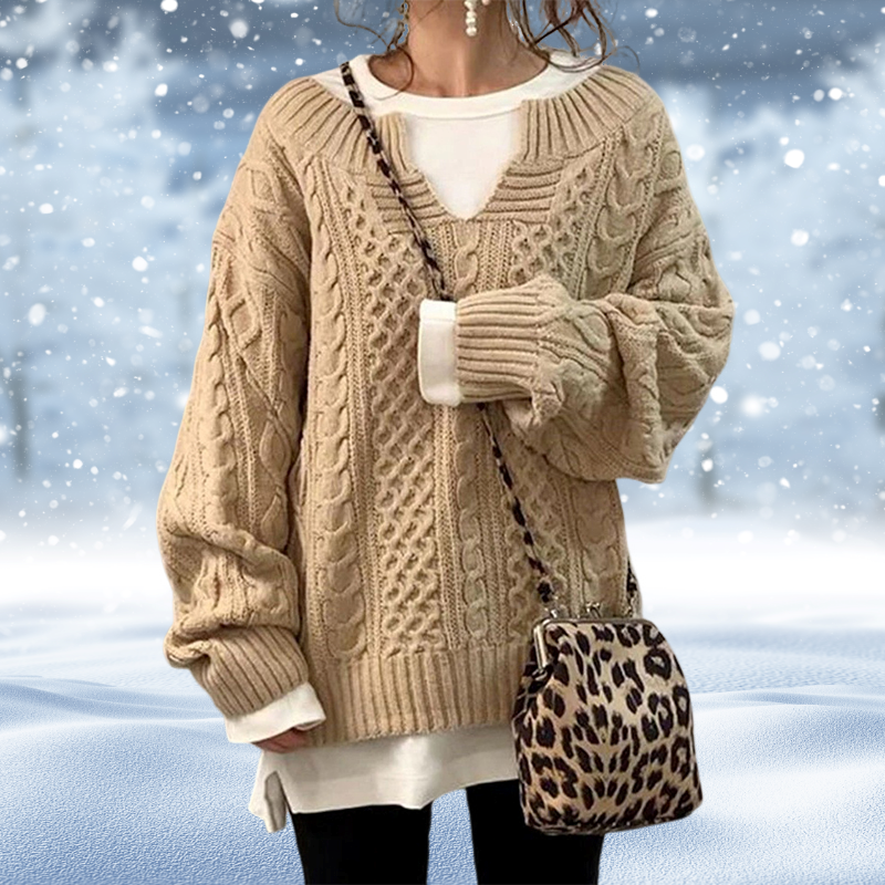 Women's Knit Sweater – Chunky Cable Knit, V-Neck, Long Sleeve Design-53262-efad0271-ea68-485c-995b-a6149e839b07