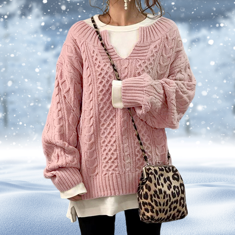Women's Knit Sweater – Chunky Cable Knit, V-Neck, Long Sleeve Design-53262-498f32b6-086e-479b-9768-31e920504c96