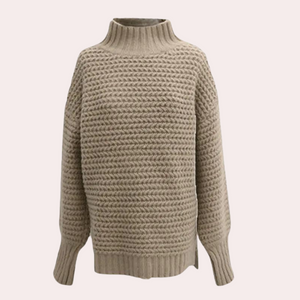 Women's Chunky Knit Turtleneck Top 
– Oversized Sleeves, Ribbed Cuffs, Off-White Casual Style-54883-58562562982218