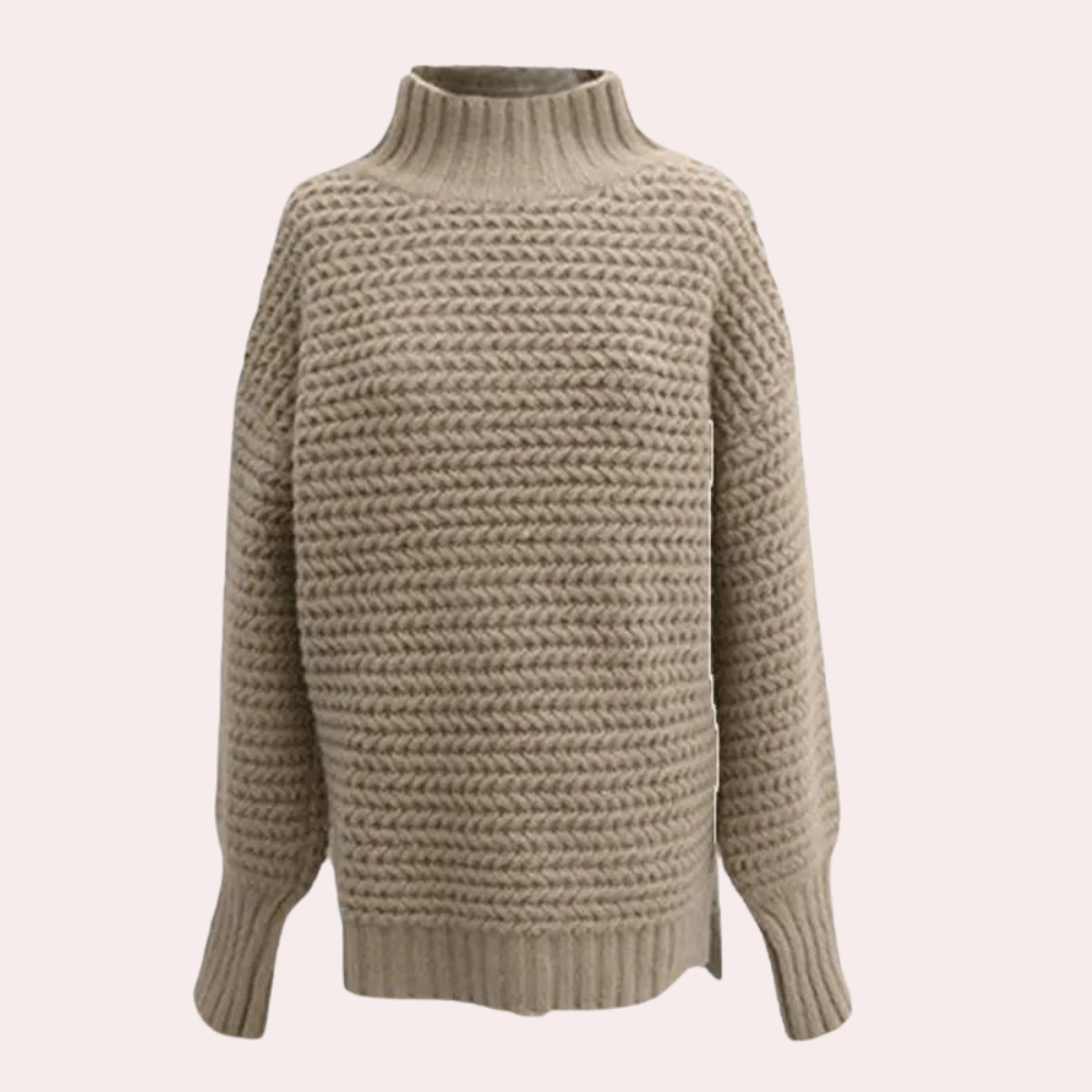 Women's Chunky Knit Turtleneck Top 
– Oversized Sleeves, Ribbed Cuffs, Off-White Casual Style-54883-58562562982218