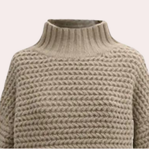 Women's Chunky Knit Turtleneck Top 
– Oversized Sleeves, Ribbed Cuffs, Off-White Casual Style-54883-58562563735882