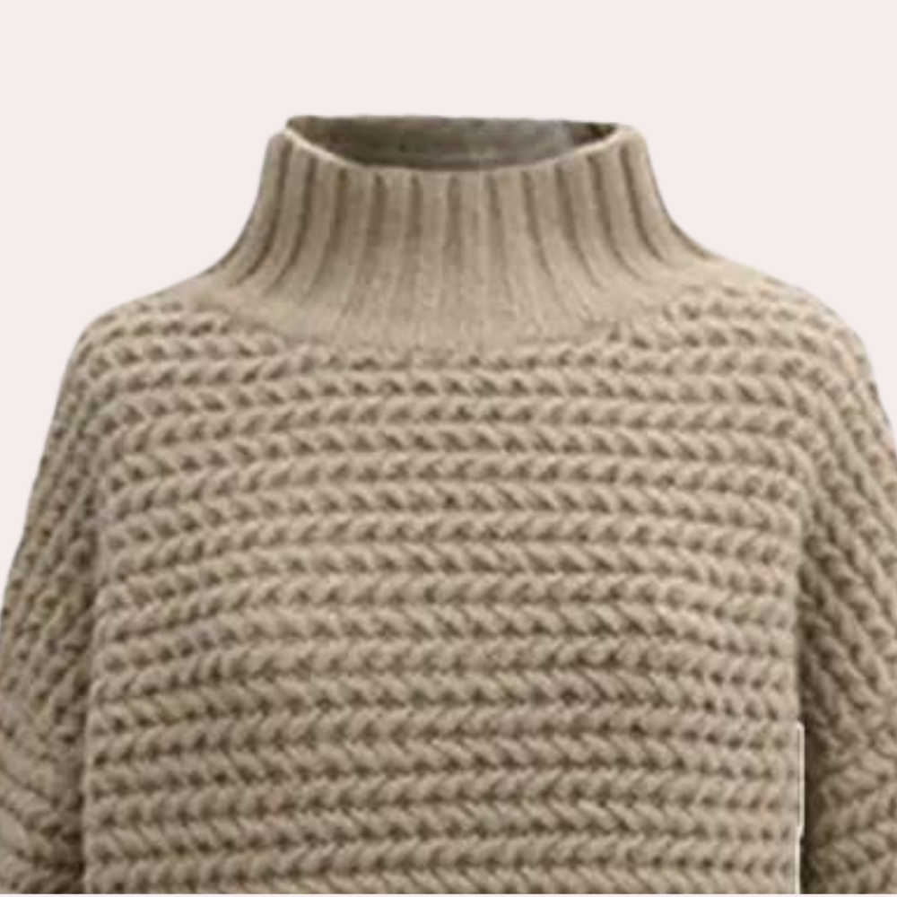 Women's Chunky Knit Turtleneck Top 
– Oversized Sleeves, Ribbed Cuffs, Off-White Casual Style-54883-58562563735882