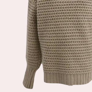 Women's Chunky Knit Turtleneck Top 
– Oversized Sleeves, Ribbed Cuffs, Off-White Casual Style-54883-58562563899722