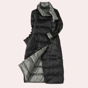 Women's Puffer Coat – Two-Tone, Mid-Calf Length, Oversized, Quilted Polyester-54885-58562551152970