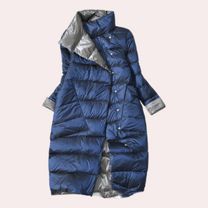 Women's Puffer Coat – Two-Tone, Mid-Calf Length, Oversized, Quilted Polyester-54885-58562551677258