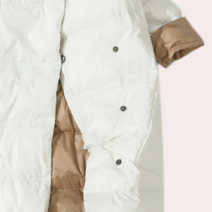 Women's Puffer Coat – Two-Tone, Mid-Calf Length, Oversized, Quilted Polyester-54885-58562551808330