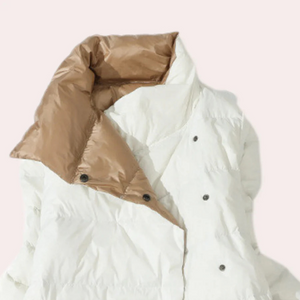 Women's Puffer Coat – Two-Tone, Mid-Calf Length, Oversized, Quilted Polyester-54885-58562553184586