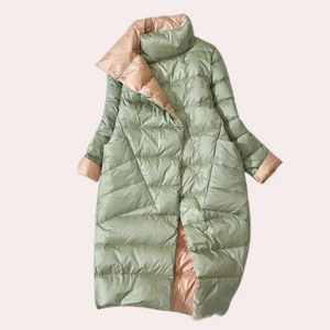 Women's Puffer Coat – Two-Tone, Mid-Calf Length, Oversized, Quilted Polyester-54885-58562550497610