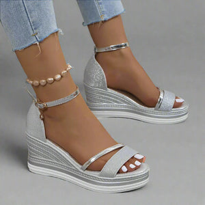 Women's Glitter Wedge Sandals with Ankle Strap, Open Toe & Platform Sole-83231-a2cfb5be-8309-463f-805b-4be6efa70c7f