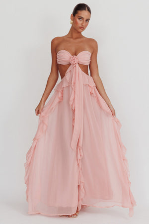 Women's Strapless Ruffle Maxi Dress, Elegant Cut-Out Design-83518-a2f18469-0f0f-4e9a-80a3-1a2fe59cbf9c