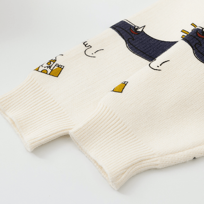 Women's Oversized Knit Cardigan – Light Beige, Whimsical Embroidered Design, Button-Down-67581-a430d3bd-b7c5-4b5b-aaf5-c0f0af1c33b3