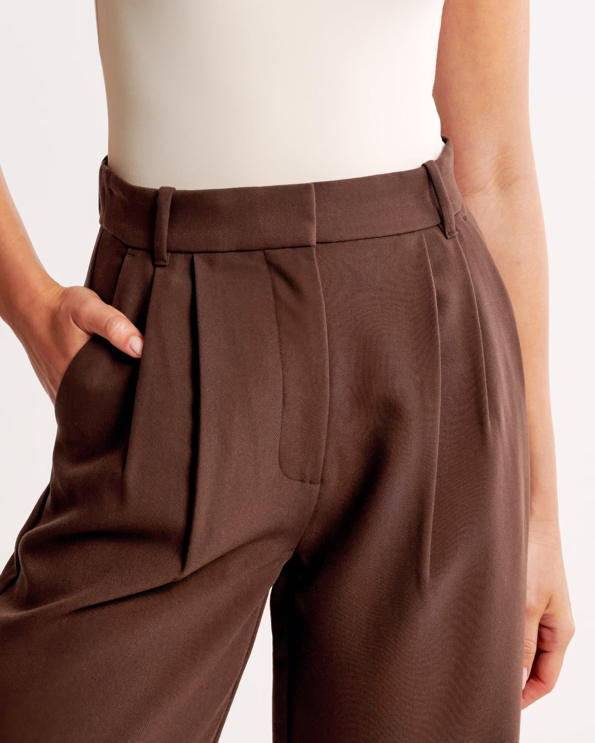 Women's High-Waisted Wide-Leg Trousers – Pleated, Polyester Blend, Gray Brown Black-83175-aa46e75f-6131-4072-8e9c-6964d34426f9