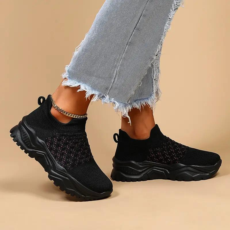 Women's Slip-On Sneakers – Breathable Knit, Chunky Sole, Athleisure Style-82673-ab9c4111-72ce-4dd0-9940-fbfdc278a25c