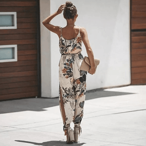 Women's Cream Floral Jumpsuit – Wide-Leg, Spaghetti Strap, Cotton Blend-67742-ac3d533d-9ff2-49b1-96a1-7801d0f21793