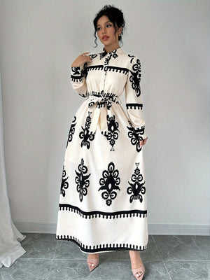 Women's Printed Long-Sleeved Dress with Tie Belt – Unique Pattern, Sydney Wardrobe-83357-ac9716f7-24df-4c39-b68f-12e2241dcb67