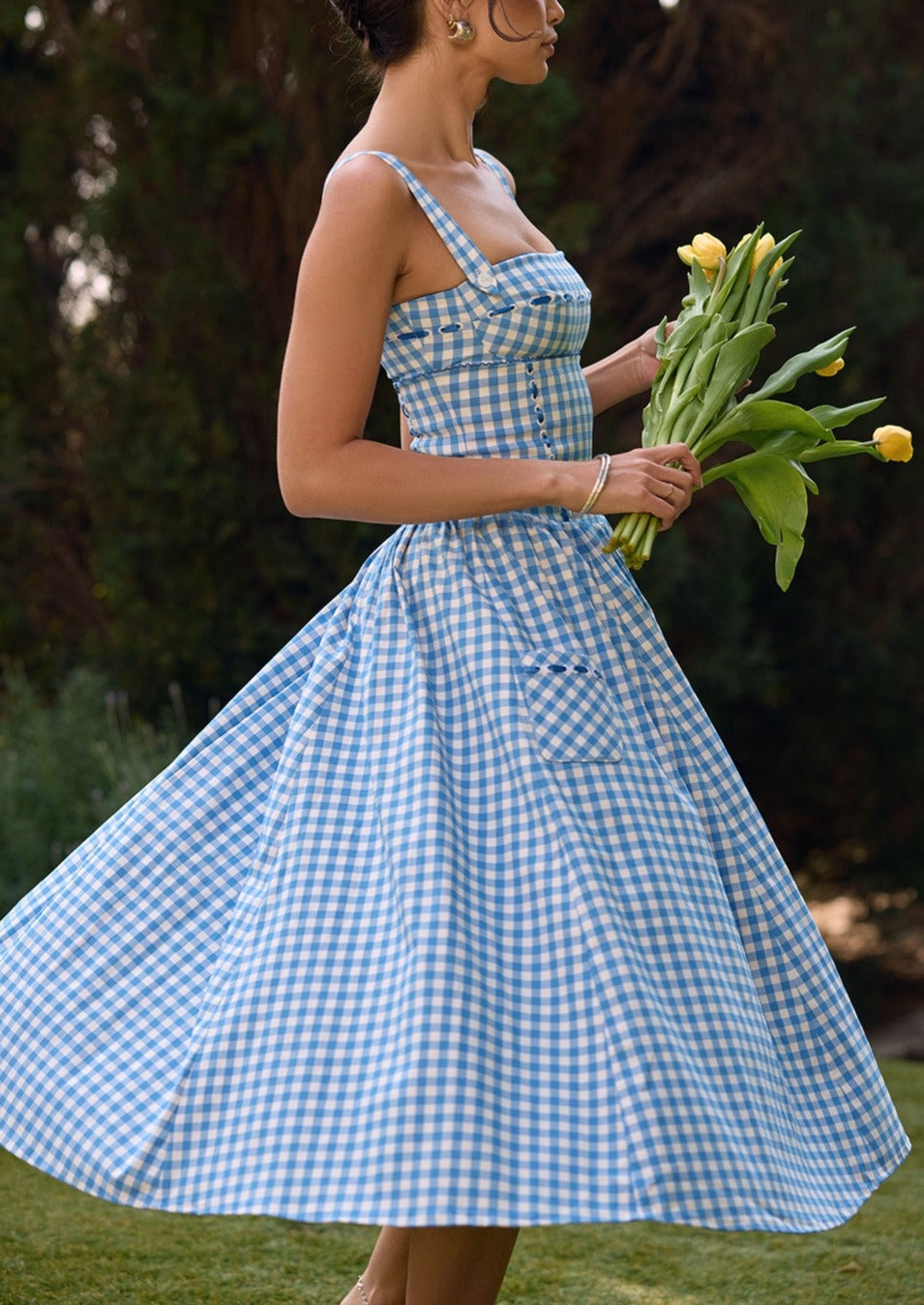 Women's Gingham Dress – Square Neck, Button Front, Classic Summer Style-83592-b0cb1e5c-fde3-471e-ba62-0c88023ac2e9