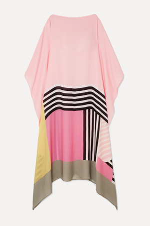 Women's Color-Block Caftan Midi Dress – Silk Blend, Asymmetrical Hem-83243-b2126f27-d87a-4129-befc-a4c08d531594