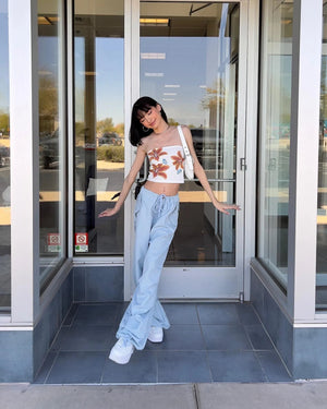 Women's Strapless Tube Top – White Lily Butterfly Floral Print Cropped, Lightweight Cotton Blend, Bohemian Style-81816-b2964eba-de0a-48f5-b4c6-9ed3a74d3aff