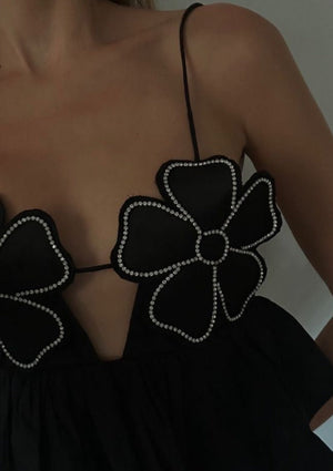 Women's Halter Top – Floral Rhinestone Embellished, Ruffled Peplum, Satin-77127-b3109b97-083f-43f3-97ea-46443518a8b6
