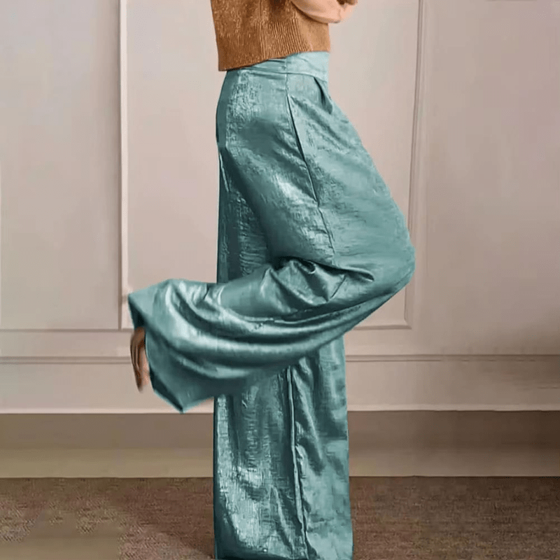 Women's Gold Metallic Satin Wide-Leg Trousers – High-Waist Pleated Design, Elegant Style, Sydney Wardrobe-67714-b366d779-813a-45ca-a7e0-f8a83751262a