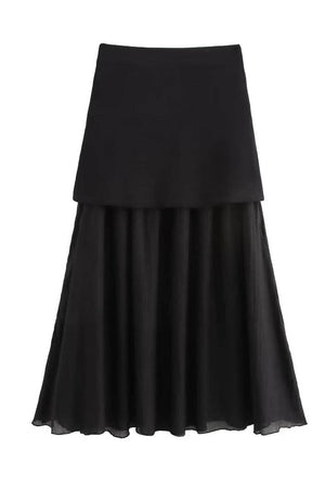 Women's Tailored V-Neck Vest & Pleated Midi Skirt Set - Gold Buttons, Layered Design, Elegant-79608-b3b9e24b-32f3-41a9-95c9-1b499a72549d
