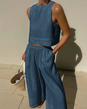 Women's Linen Two-Piece Set – Sleeveless Cropped Top, Wide-Leg Pants, Multiple Colors-81273-b4a4f561-333d-4262-93b7-39cdf279e9e0