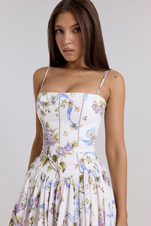 Women's Floral Maxi Dress – White Lightweight Fabric, Fitted Bodice, A-Line Skirt-83226-b5547d86-747e-47b1-afbf-46164e466125