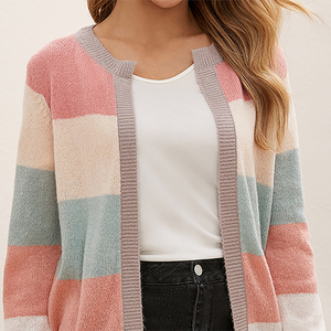 Women's Cardigan – Striped Color Block Open Front Long Sleeve Knit-74430-b7d7e3fb-8756-4304-aa65-510c351829d7