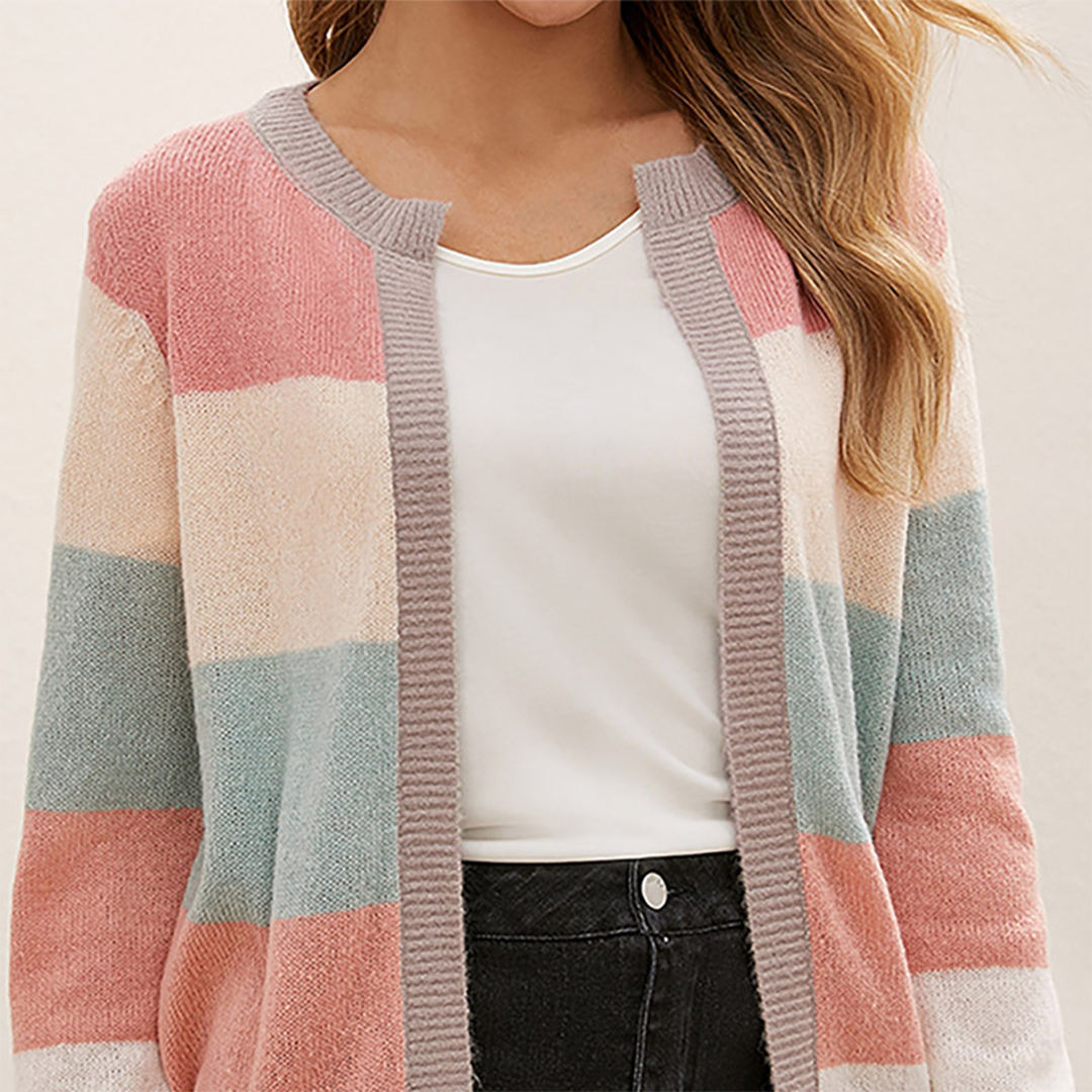 Women's Cardigan – Striped Color Block Open Front Long Sleeve Knit-74430-b7d7e3fb-8756-4304-aa65-510c351829d7