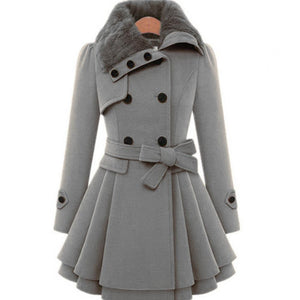 Women's Double-Breasted Winter Coat – Faux Fur Collar, Flared Skirt, Waist Belt, Sydney Wardrobe-82347-b874cd15-a500-4385-bc7d-5daf675e8b40