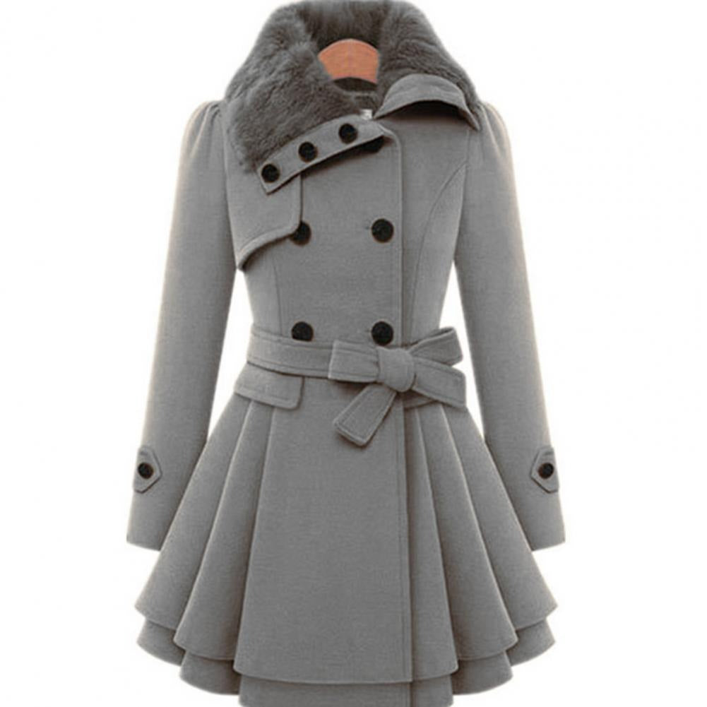 Women's Double-Breasted Winter Coat – Faux Fur Collar, Flared Skirt, Waist Belt, Sydney Wardrobe-82347-b874cd15-a500-4385-bc7d-5daf675e8b40