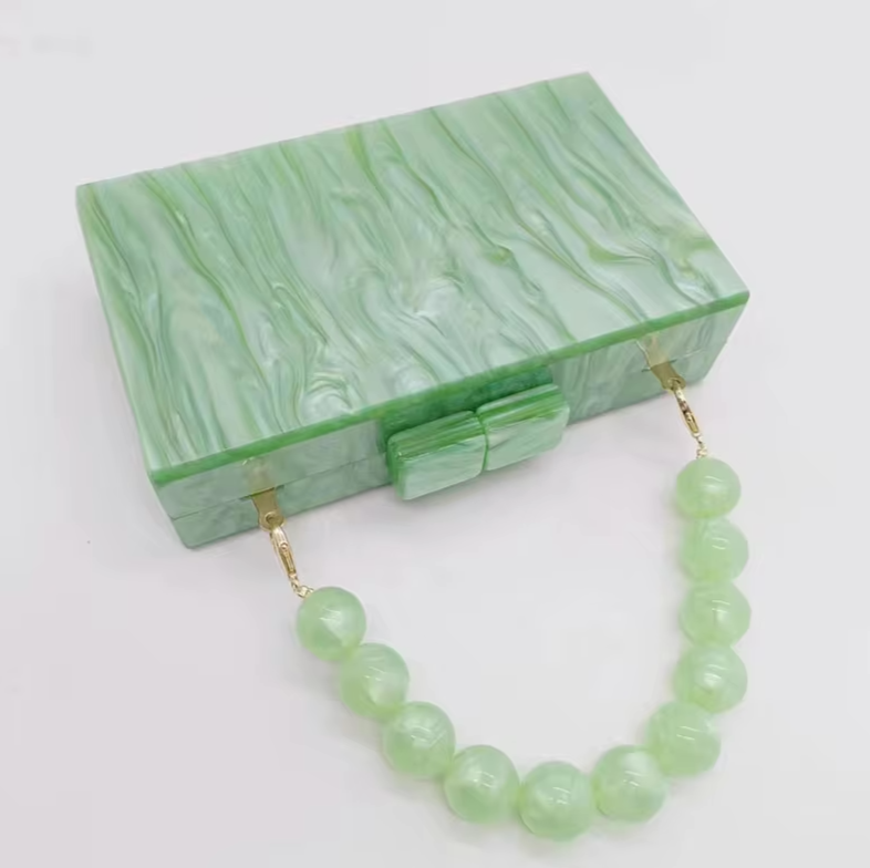 Women's Clutch Handbag – Marbled Acrylic, Beaded Handle, Structured-77266-ba8b15b6-d8b8-4732-89e0-ccc000e0b21f