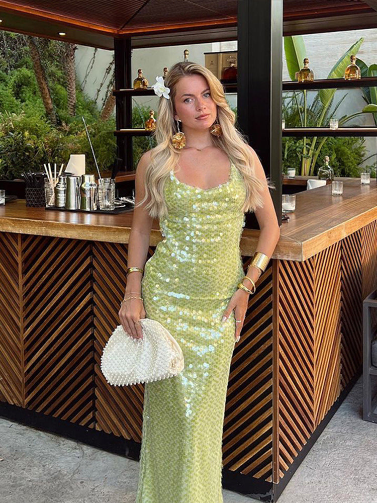 Women's Maxi Dress – Sequin Embellished, Spaghetti Strap, Evening Style-83278-bfd72ad6-a192-4f0a-8c61-23330a444c9d