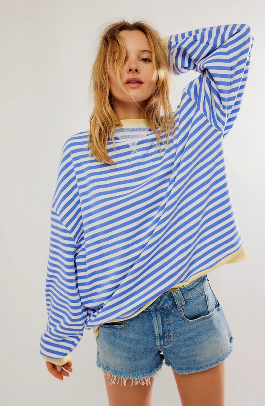Women's Striped Knit Sweatshirt - Oversized, Long Sleeve, Contrast Trim-81356-c05e3aff-d1cd-4d1d-9698-ed680145e719