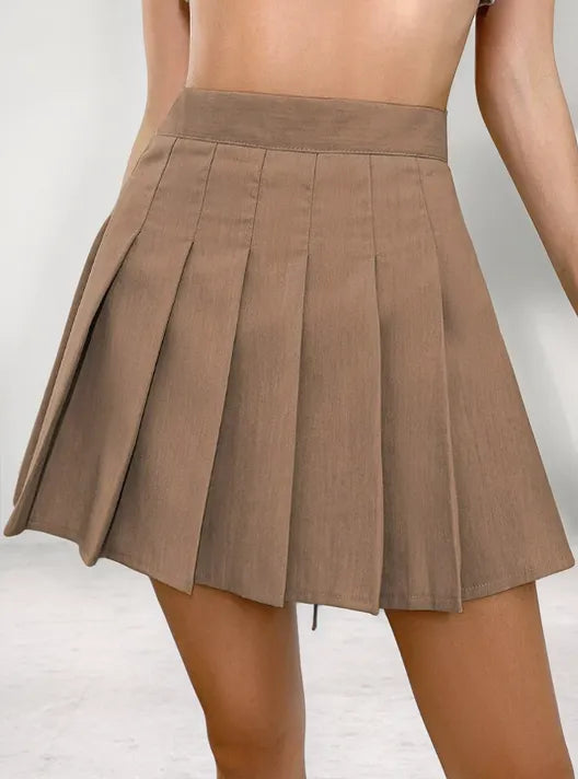 Women's Pleated Mini Skirt & Ribbed Crop Top Set – High-Waist A-Line, Black/White/Brown-77540-c350d248-de39-421b-9b8d-176dae8db361