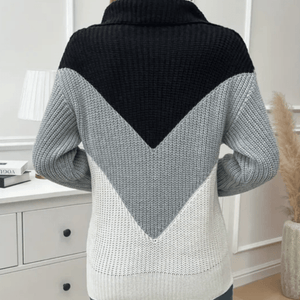 Women's Chunky Knit Sweater – Chevron Half-Zip Color Block Navy Gray White Acrylic Cotton Blend-67639-c5f3aa50-ea56-4540-aaea-16f7c92bfd4a