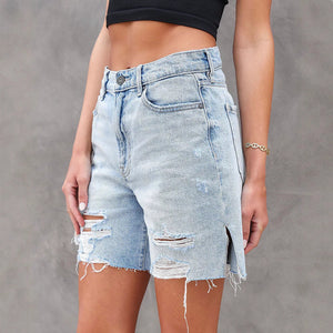 Women's Distressed Denim Shorts – Modern Fit, Side Slit Style, Sydney Wardrobe-83378-c6afe778-ec9a-48be-b02d-d252ccb19ece