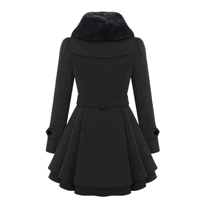 Women's Double-Breasted Winter Coat – Faux Fur Collar, Flared Skirt, Waist Belt, Sydney Wardrobe-82347-c6bc08d7-1c9c-405c-853d-90d99968dff7