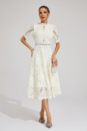 Women's Lace Midi Dress – High Neck, Short Sleeve, Cut-Out Detail-83326-c724d81f-0b98-4d6e-915b-063543b8cbaa