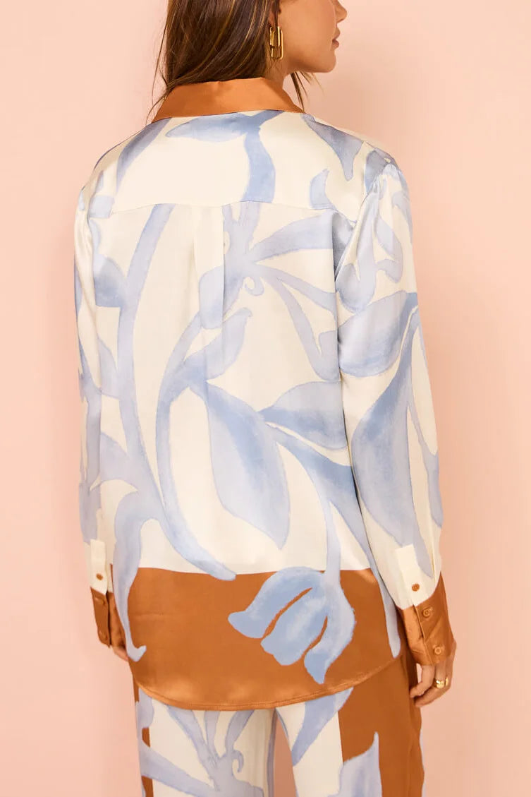 Women's Cream Silk Satin Pajama Set – Floral Print, Wide-Leg Pants, Button-Down Shirt-80025-c739ae62-569e-4fc9-937d-34ccbe438ac4