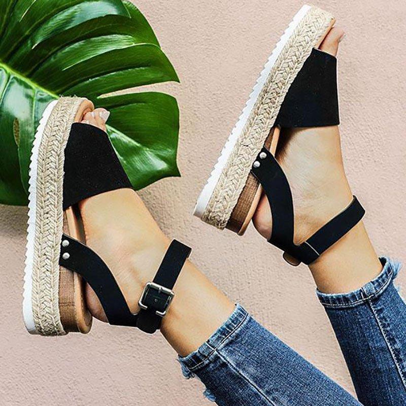 Women's Platform Sandals – Woven Jute Sole, Adjustable Ankle Strap, Open Toe-82622-ca113395-4789-4977-a7e2-3356e66561f4