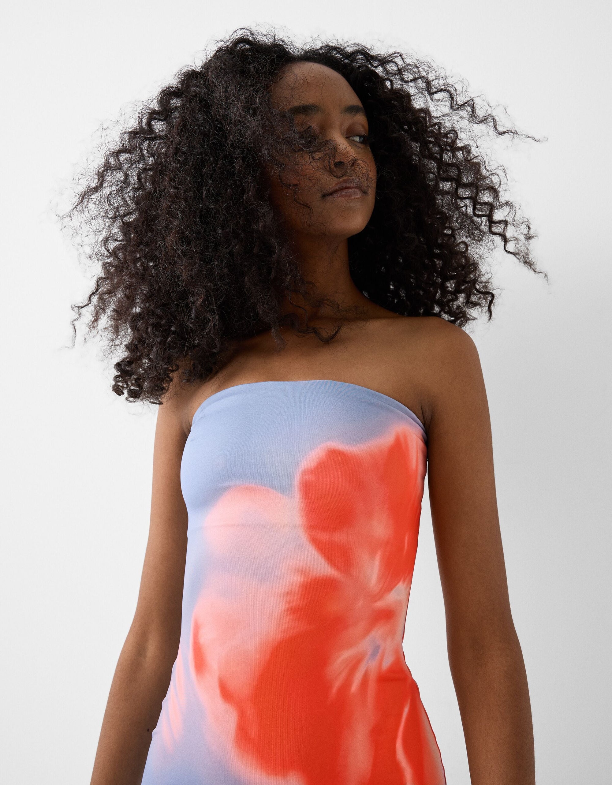 Women's Strapless Bodycon Maxi Dress – Gray Red Gradient Watercolor, Synthetic Blend-77225-cbb9c893-52a1-4843-951e-a44854aaf16a