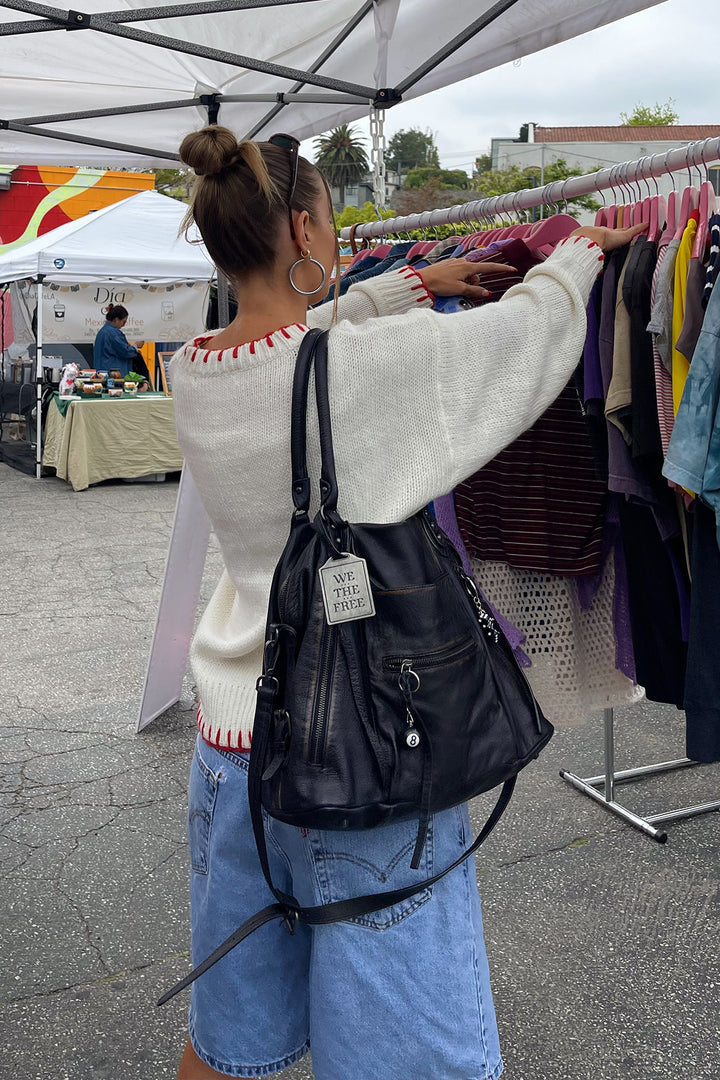 Women's Knit Top – Cream with Large Red Bow, Red Trim, Crew Neck-80702-cc2933d6-759e-4a32-b471-987dce373c84