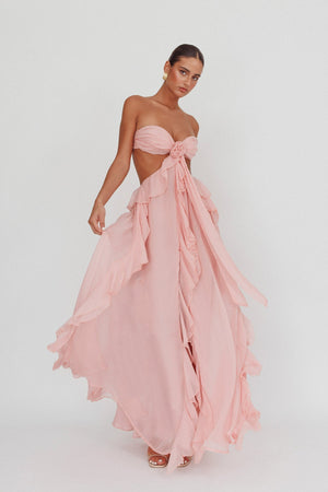 Women's Strapless Ruffle Maxi Dress, Elegant Cut-Out Design-83518-cc694b8b-1bb4-492a-90e2-f2759ae79db4