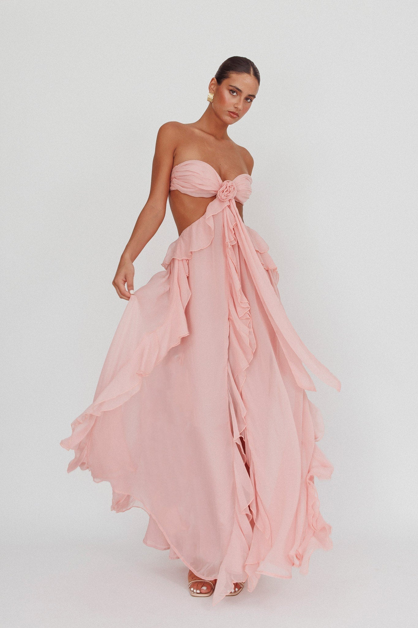 Women's Strapless Ruffle Maxi Dress, Elegant Cut-Out Design-83518-cc694b8b-1bb4-492a-90e2-f2759ae79db4