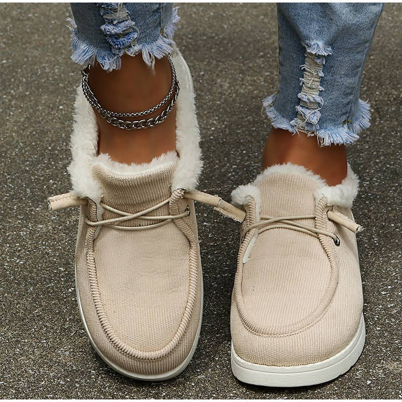 Women's Corduroy Faux Fur Lined Lace-Up Shoes with Rubber Sole, Cozy Casual-82593-ccfb85ac-1944-4996-8882-56559dc670b0