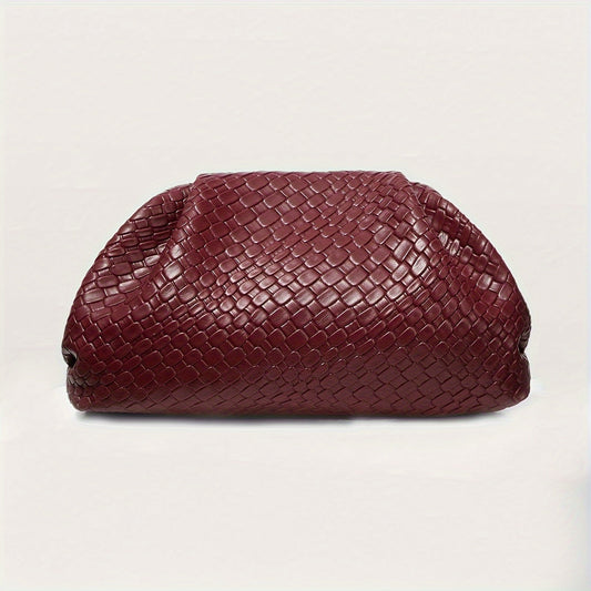 Women's Woven Cloud Clutch Handbag – Voluminous Burgundy Black-55376-56630472802627